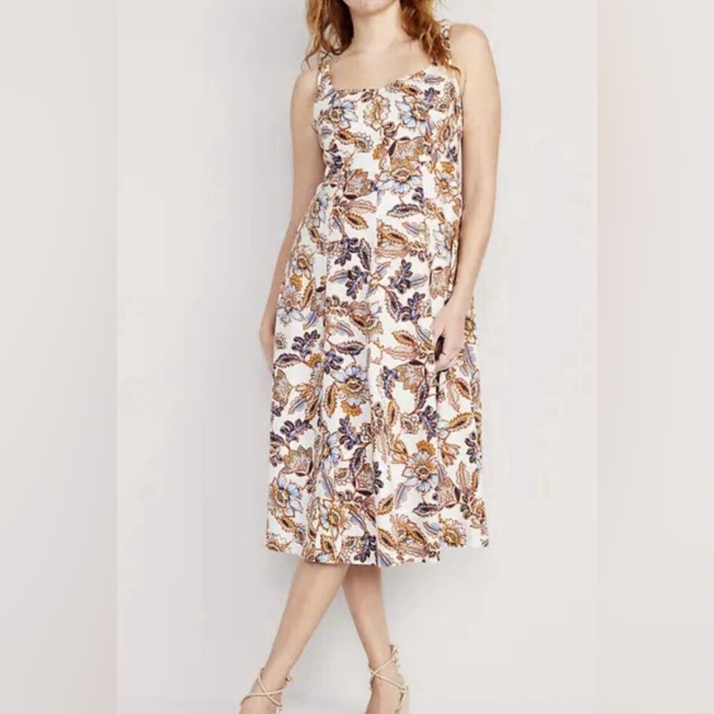 Old Navy linen/rayon floral and paisley patterned fit and flare midi dress